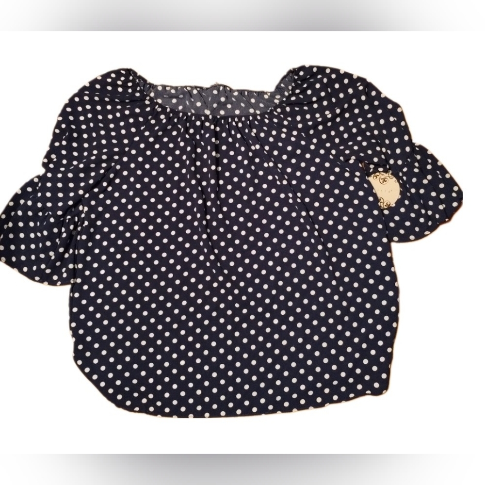 Woman's 2X Misia, Blue/white polka dot top